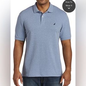 Nautica Men Large Light Blue Stretch Pique Polo Performance Sport Shirt